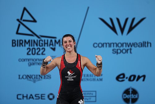 Female swimmer celebrates at the Commonwealth Games.