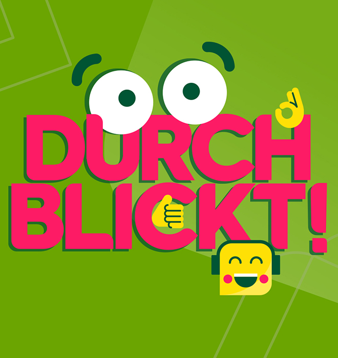 Grüne Grafik mit Durchblickt Schriftzug