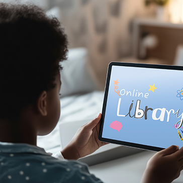 Junge lernt am Schreibtisch mit einem digitalen Lerntool am Tablet