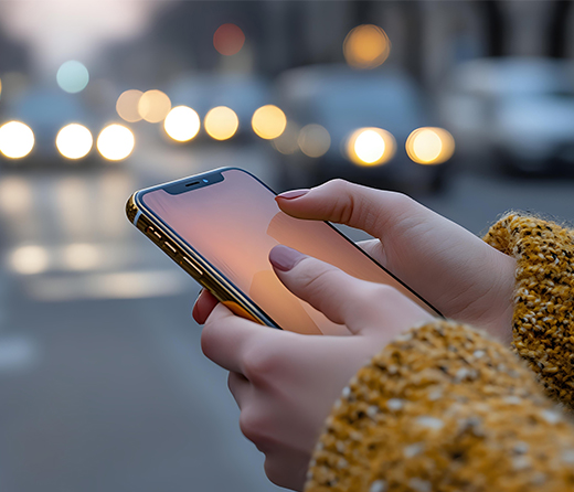 Hände die ein Smartphone halten