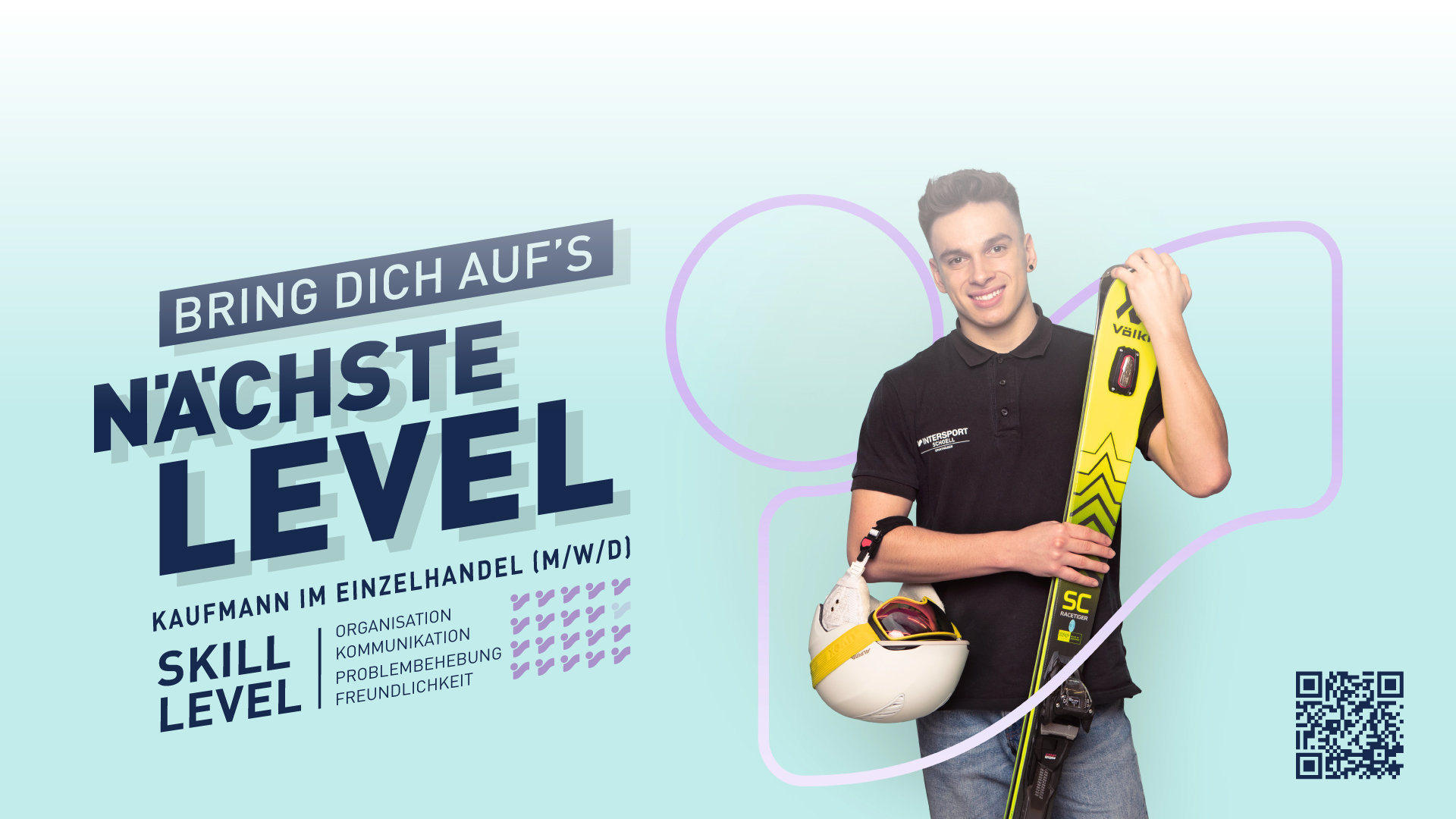 Keyvisual mit Auszubildendem aus der Young Employer Branding Kampagne für Intersport Schoell