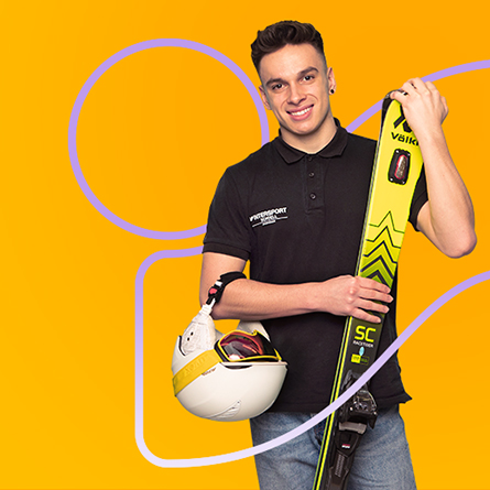 Keyvisual mit Auszubildendem der Young Employer Kampagne für Intersport Schoell