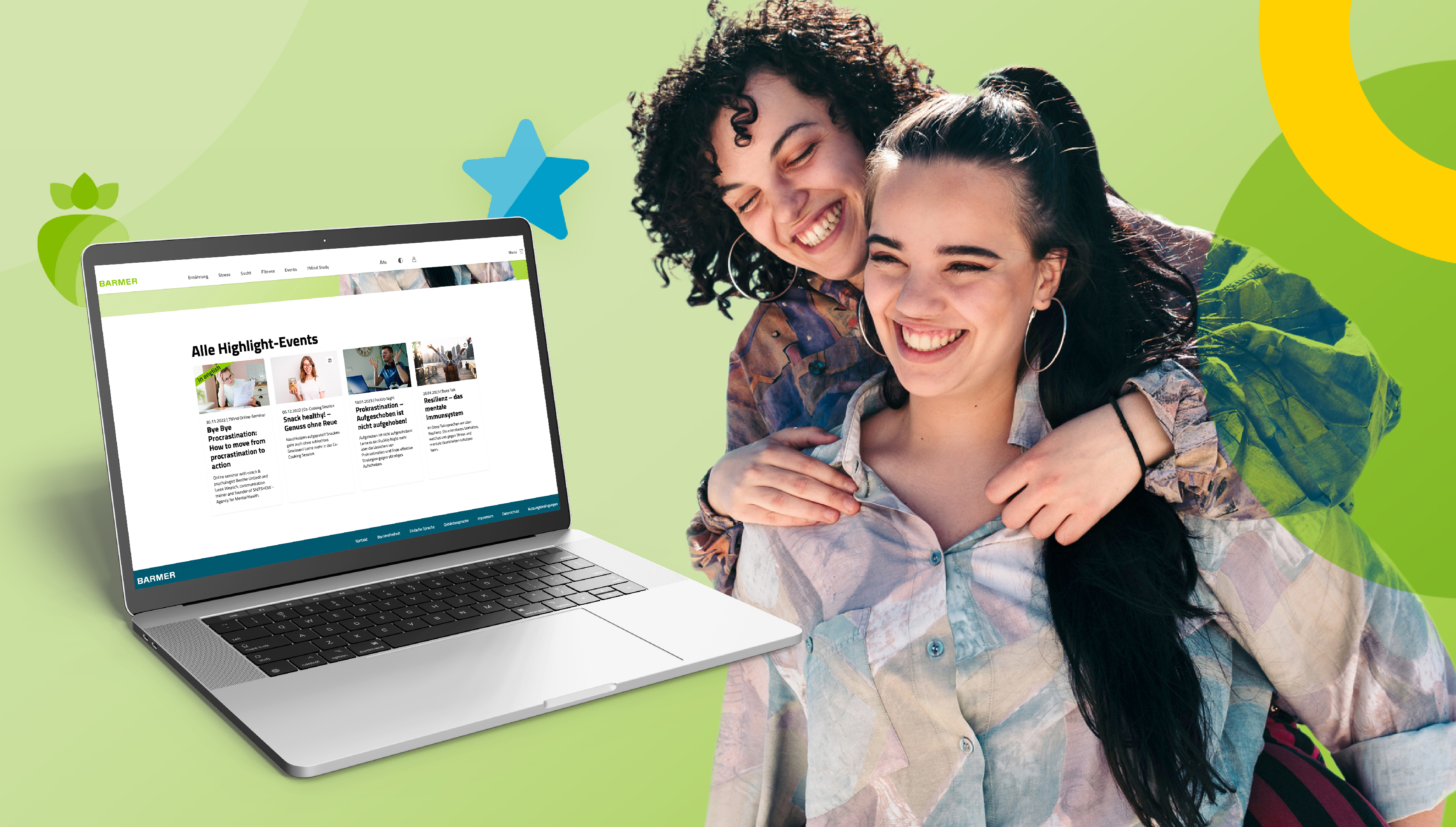 Studierende betrachten das Angebot des BARMER Campus-Coach am Laptop