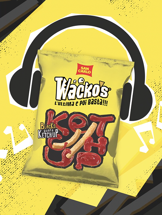 Video copertina del sacchetto di patatine San Carlo Wacko al gusto "Ketchup".