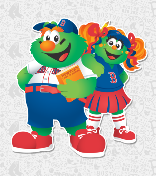 Boston Red Sox mascots Wally and Tessie are pictured large. 