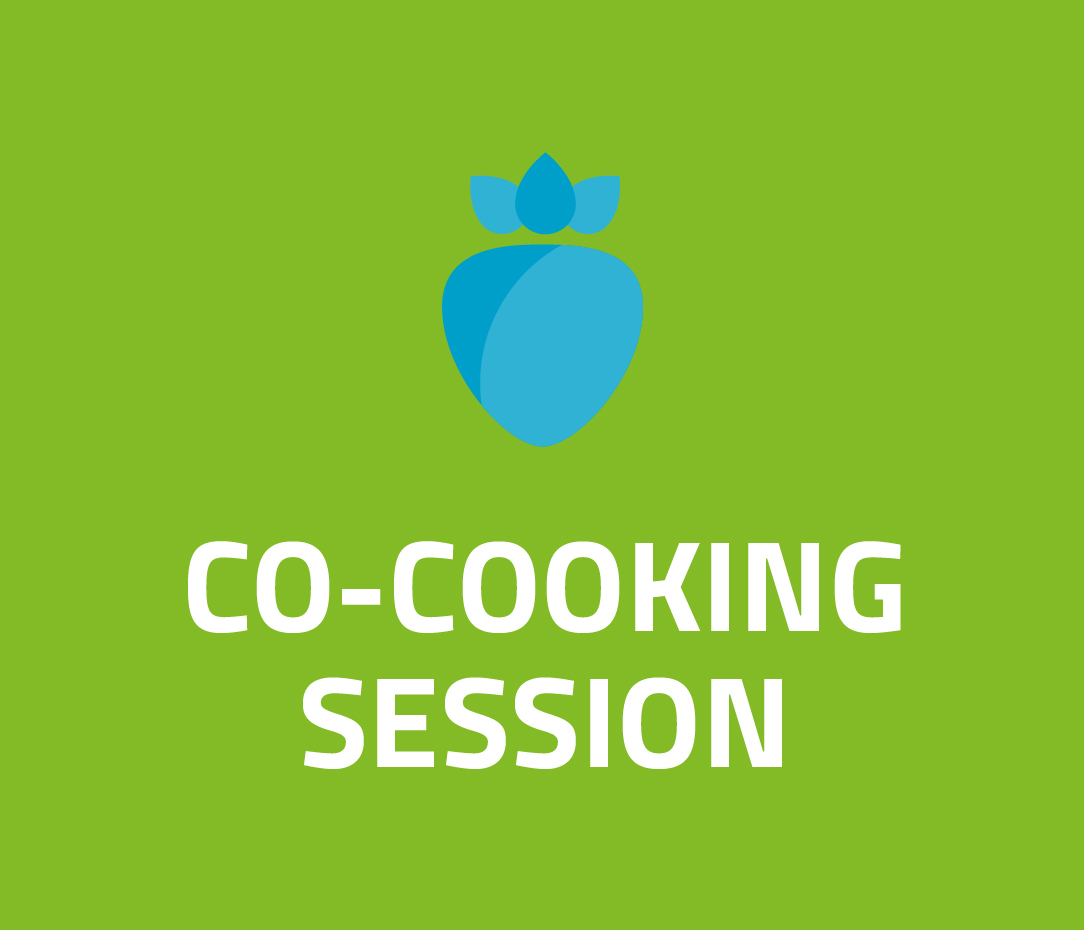 The wording "Co-Cooking Session" on a green background - live event for the BARMER Campus Coach.